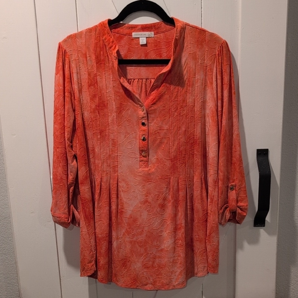 Westport 1962 Fiery Orange Blouse, Relaxed Fit with 3/4 Sleeves. Size 1X